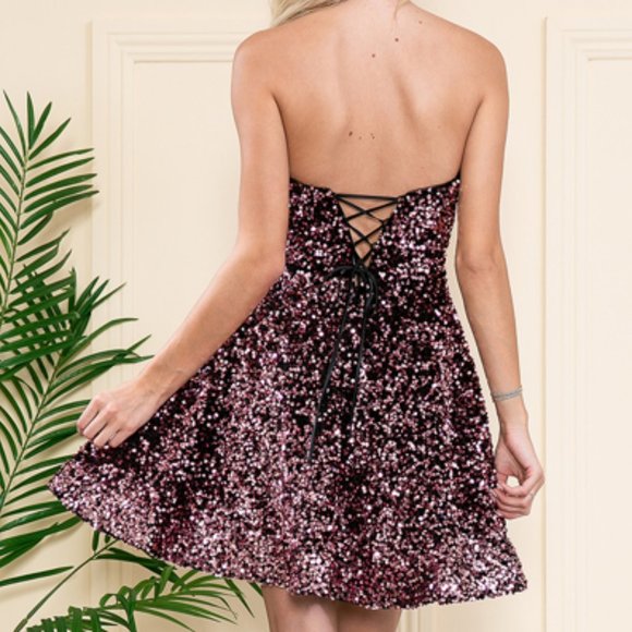 NEW BLACK/PINK PARTY PROM EVENING FORMAL SHORT GLITTERY SEQUINED DRESS AC395S - Picture 3 of 6